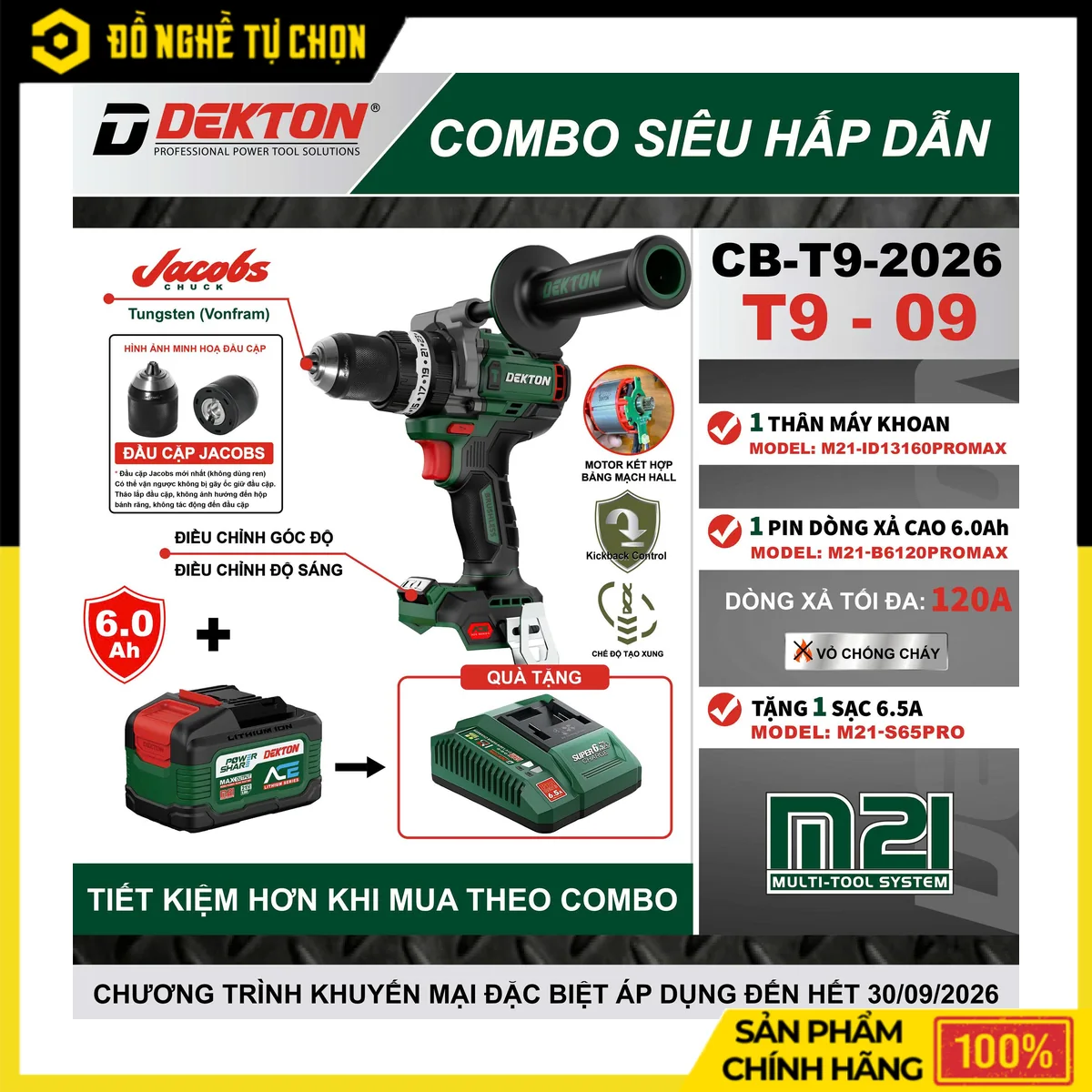 Máy khoan động lực pin Dekton M21-ID13160PROMAX cho thợ điện lạnh