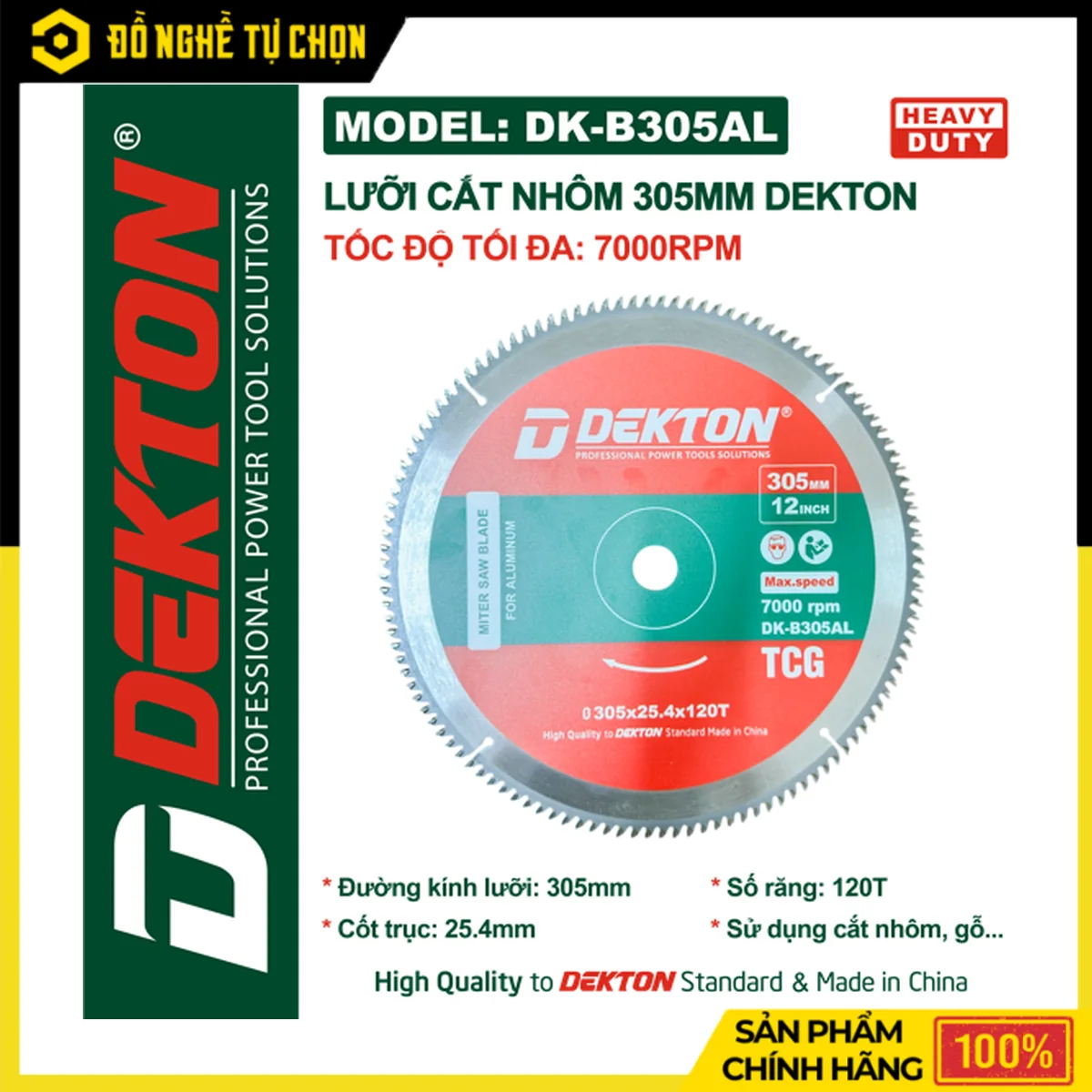 Lưỡi Cắt Nhôm Cắt Gỗ 305mm Dekton DK-B305AL – 120 Răng, Cốt Trục 25.4mm, Tốc Độ Tối Đa 7000RPM