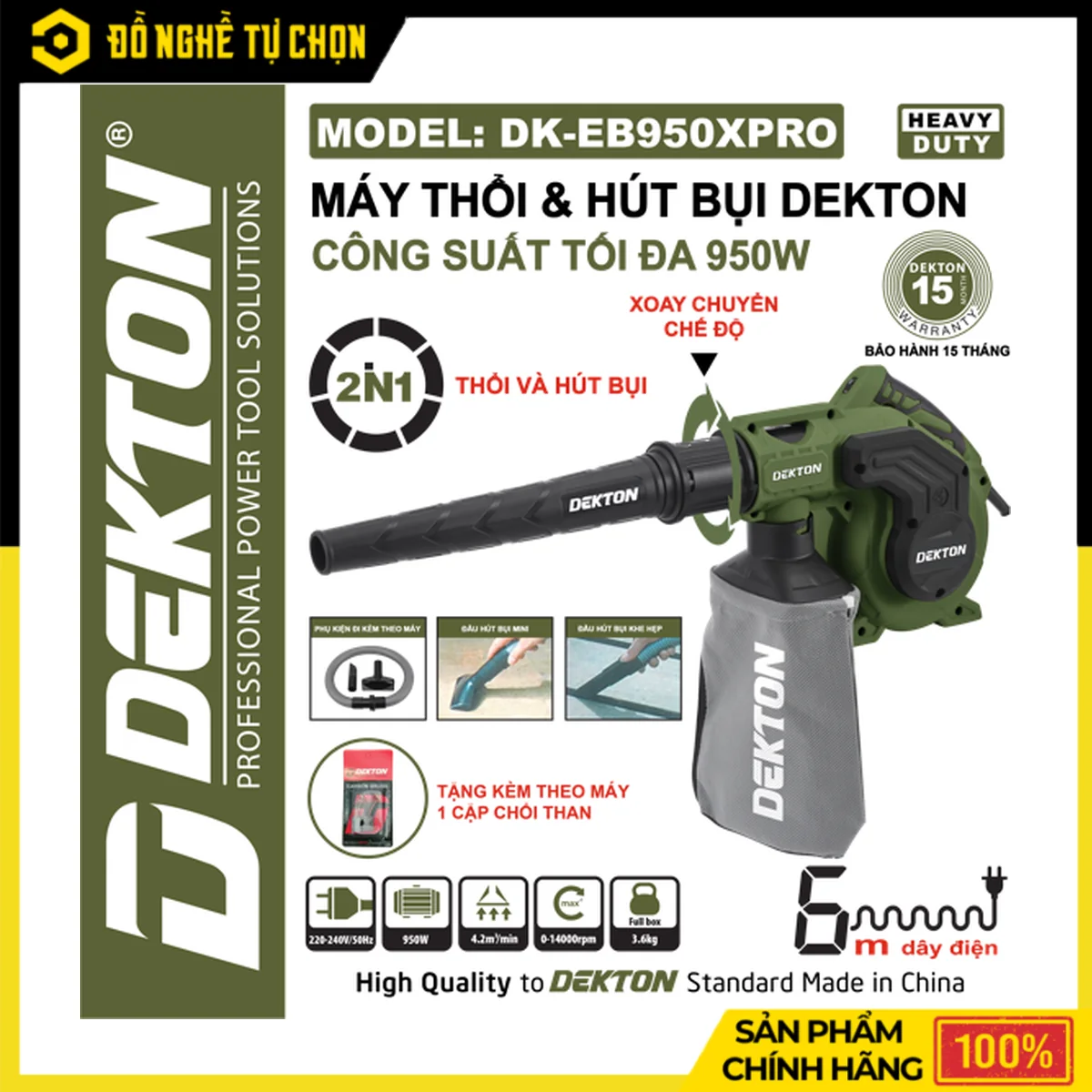 Máy thổi hút bụi Dekton DK-EB950XPRO 950W: thông số Cần Thơ
