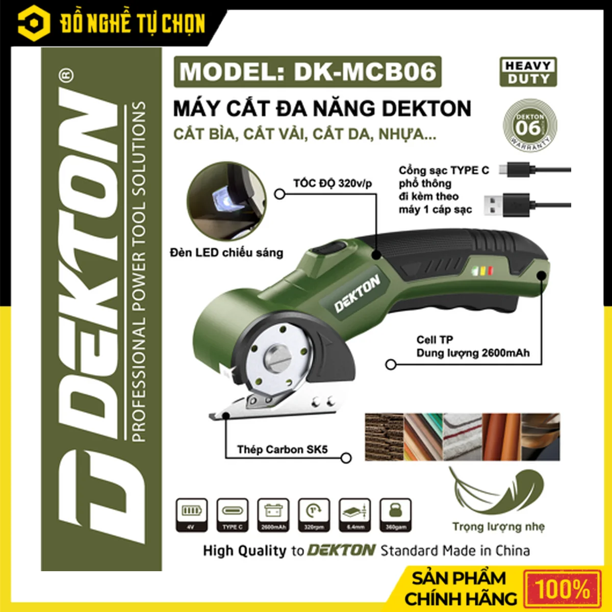 Máy Cắt Đa Năng Dùng Pin 4V Dekton DK-MCB06 – Pin 2.5Ah, Cắt Bìa Cứng, Vải, Thảm, Da Và Nhựa Mỏng