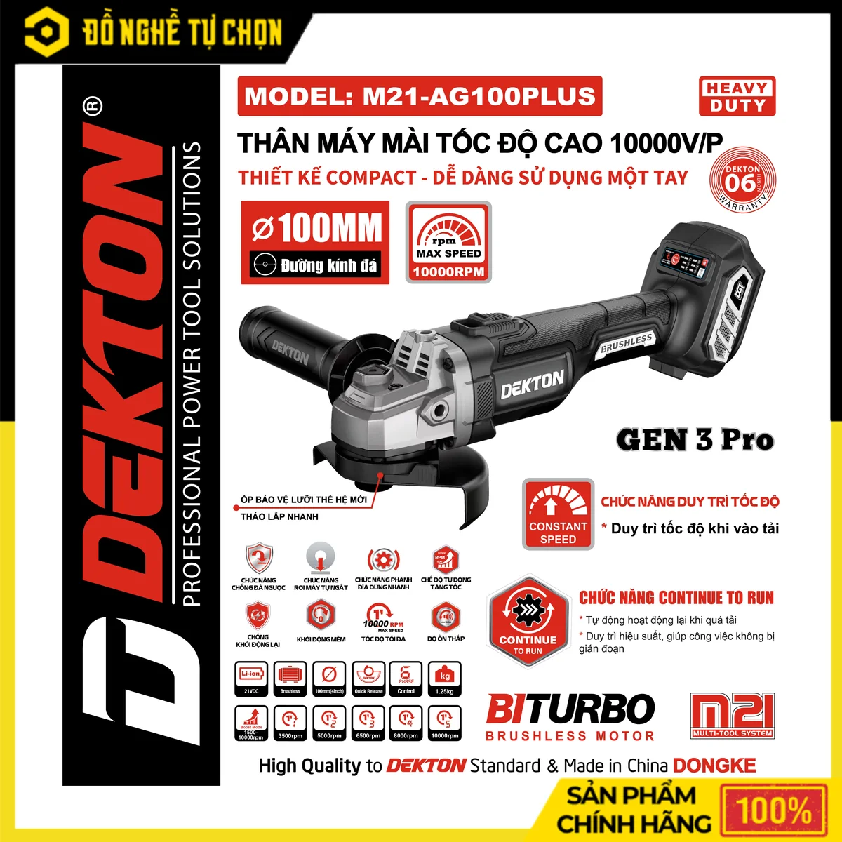 Máy mài góc pin Dekton M21-AG100PLUS: thông số tại Cần Thơ