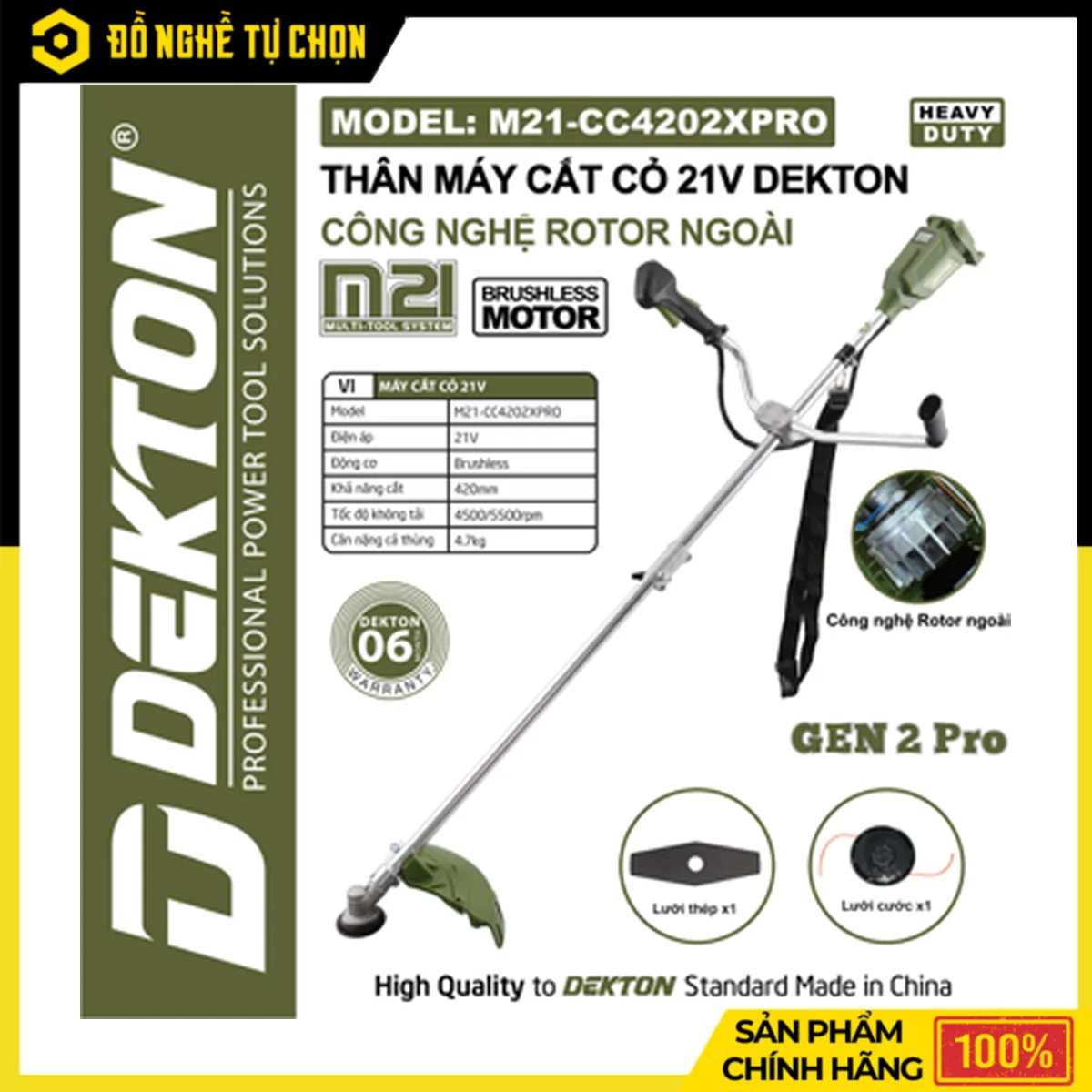 Máy cắt cỏ pin Dekton M21-CC4202XPRO: thông số và cách dùng