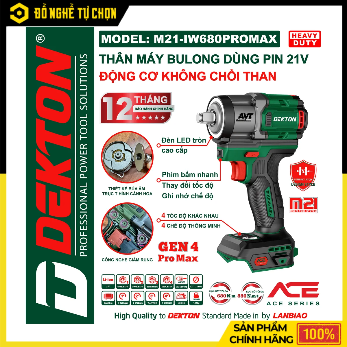 Máy siết bulong pin Dekton tại Cần Thơ: chọn 555, 680 hay 710N.m