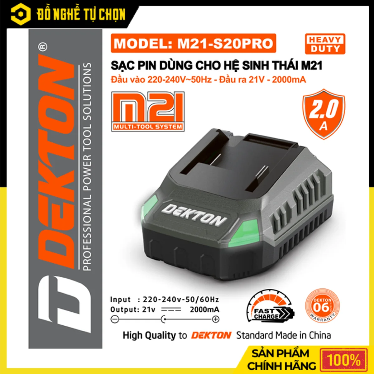 Sạc Pin 21V Dekton M21-S20PRO – Dòng Sạc 2.0A, Vỏ Chống Cháy, Bảo Hành Chính Hãng 6 Tháng