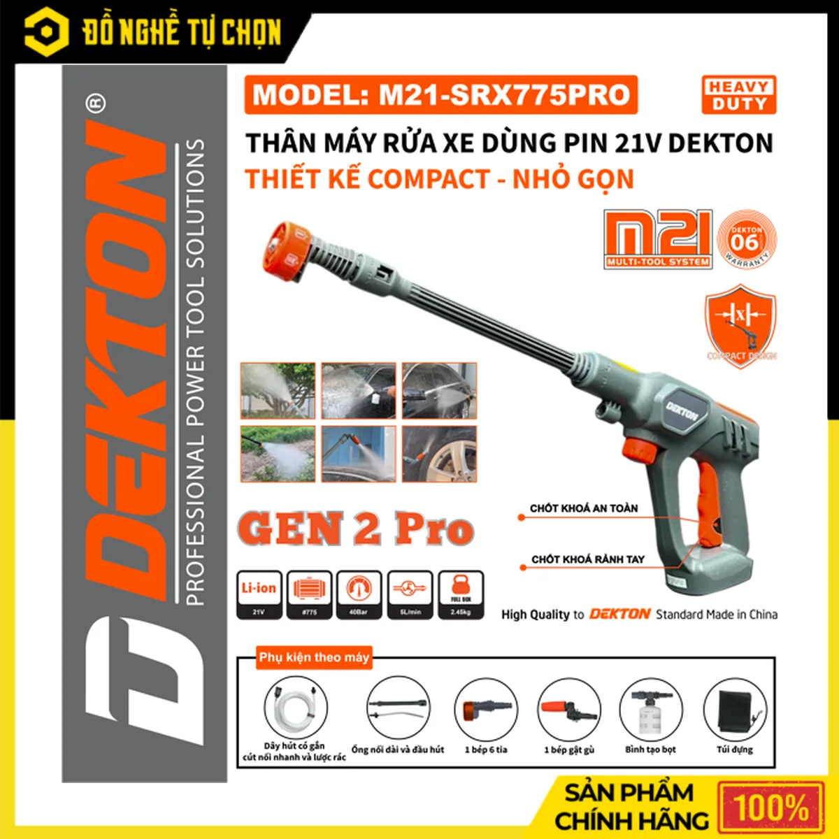 Máy Rửa Xe Dùng Pin Dekton M21-SRX775PRO 40 Bar Tại Cần Thơ