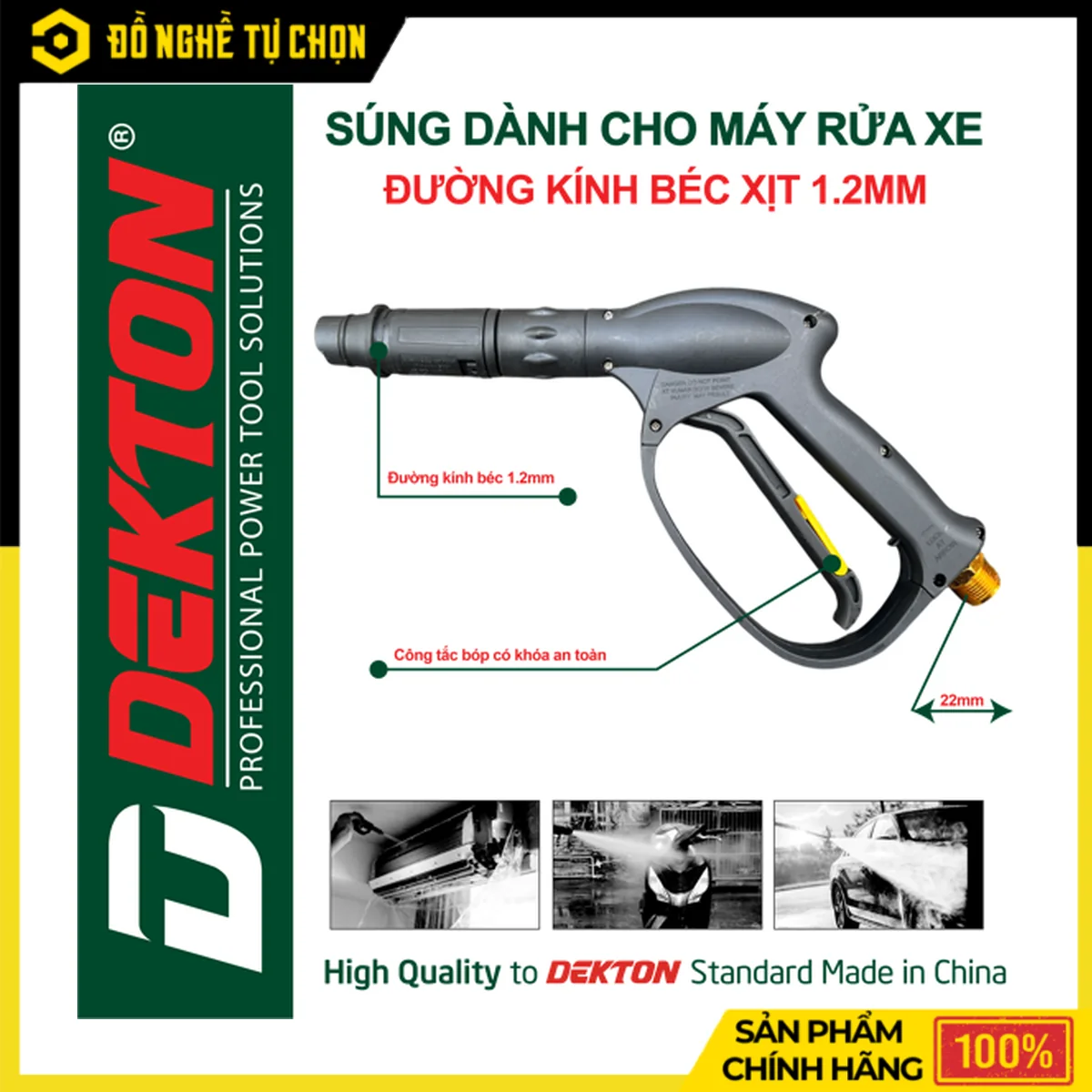 Súng Xịt Rửa Xe Piston 12mm Dekton PT101-GUN2 – Đầu Súng 1,2mm, Lõi Kim Loại, Có Khoá An Toàn